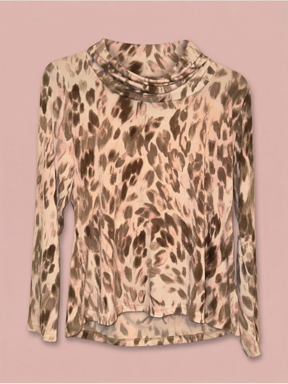 Chico’s Y2K Grey Leopard Print Cowl Neck Top – Vintage Style
